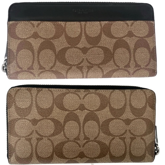 Coach Khaki and Black Signature Full-Sized Leather Wallet Mens Womens Unisex - Picture 1 of 7